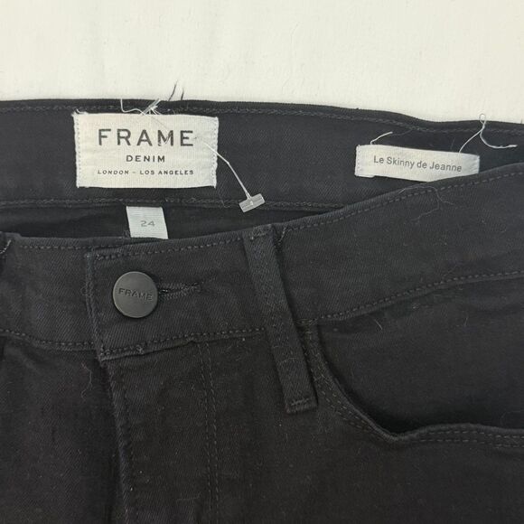FRAME Denim Le Skinny De Jeanne 24 Black Film Noir Unfinished Hem EUC B39 - Picture 5 of 6
